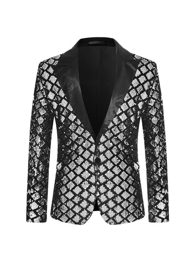 Men's Sequin Blazer Tuxedo Prom Party Shiny Glitter Sports Coat Suit Jacket