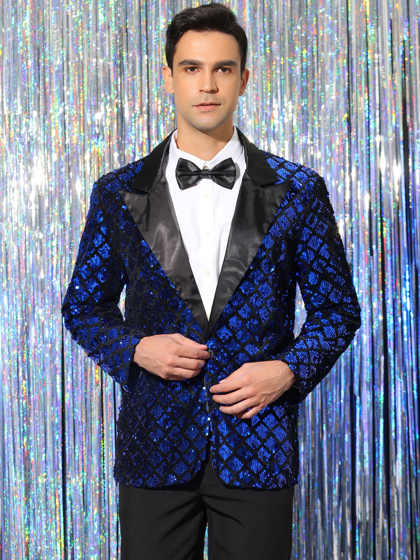 Bublédon Men's Sequin Blazer Tuxedo Prom Party Shiny Glitter Sports Coat Suit Jacket