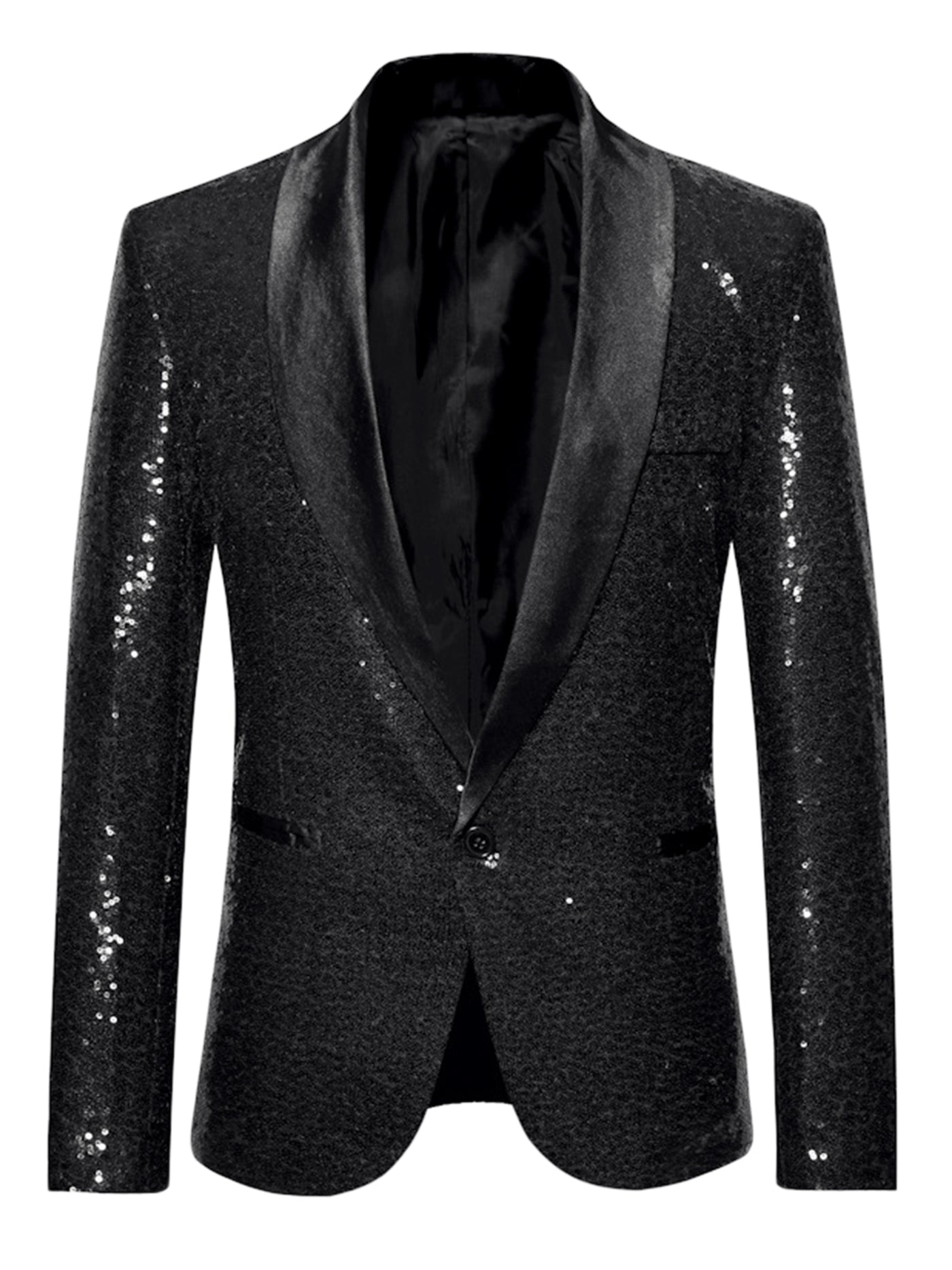 Bublédon Men's Sequin Sport Coats Shawl Lapel One Button Wedding Shiny Blazer