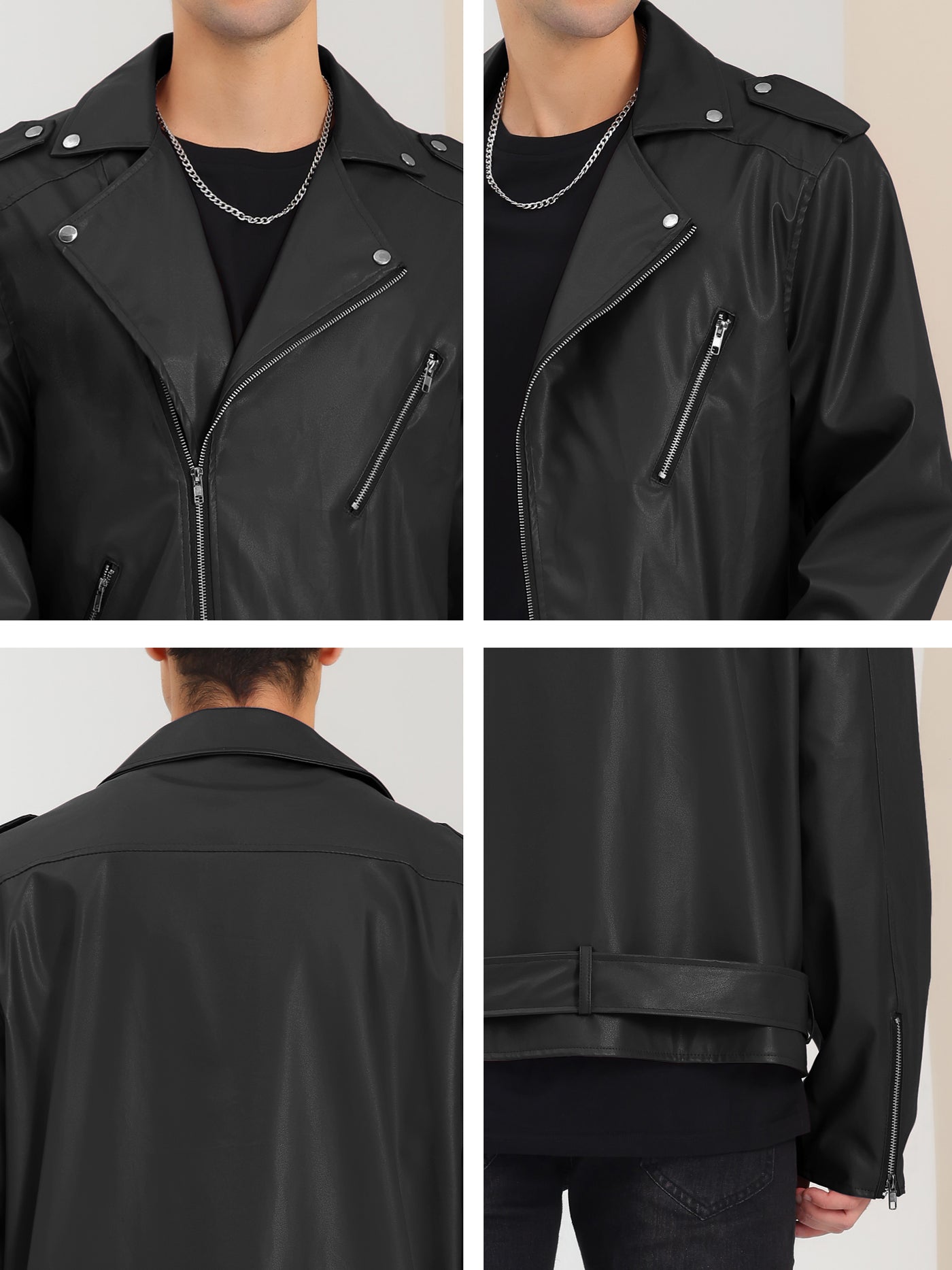 Bublédon Men's Punk Coat Zipper Street Motorcycle Faux Leather Jacket