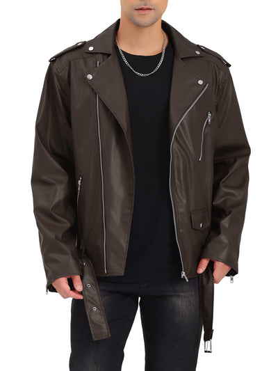 Men's Punk Coat Zipper Street Motorcycle Faux Leather Jacket