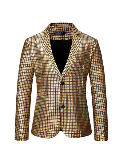 Men's Sequin Blazer Slim Fit Two Button Disco Party Metallic Sport Coat