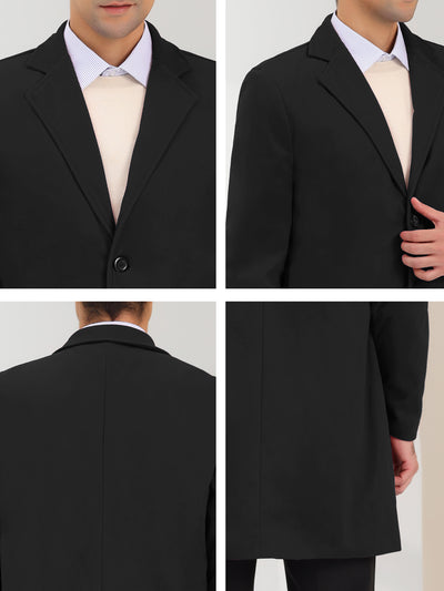 Men's Trench Coat Notch Lapel Single Breasted Classic Long Pea Coats Overcoat