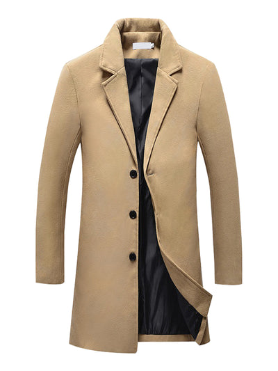 Men's Trench Coat Notch Lapel Single Breasted Classic Long Pea Coats Overcoat