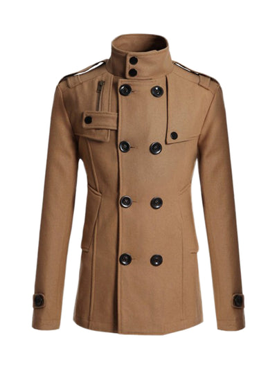 Men's Winter Trench Coat Stand Collar Double Breasted Notch Lapel Pea Coats