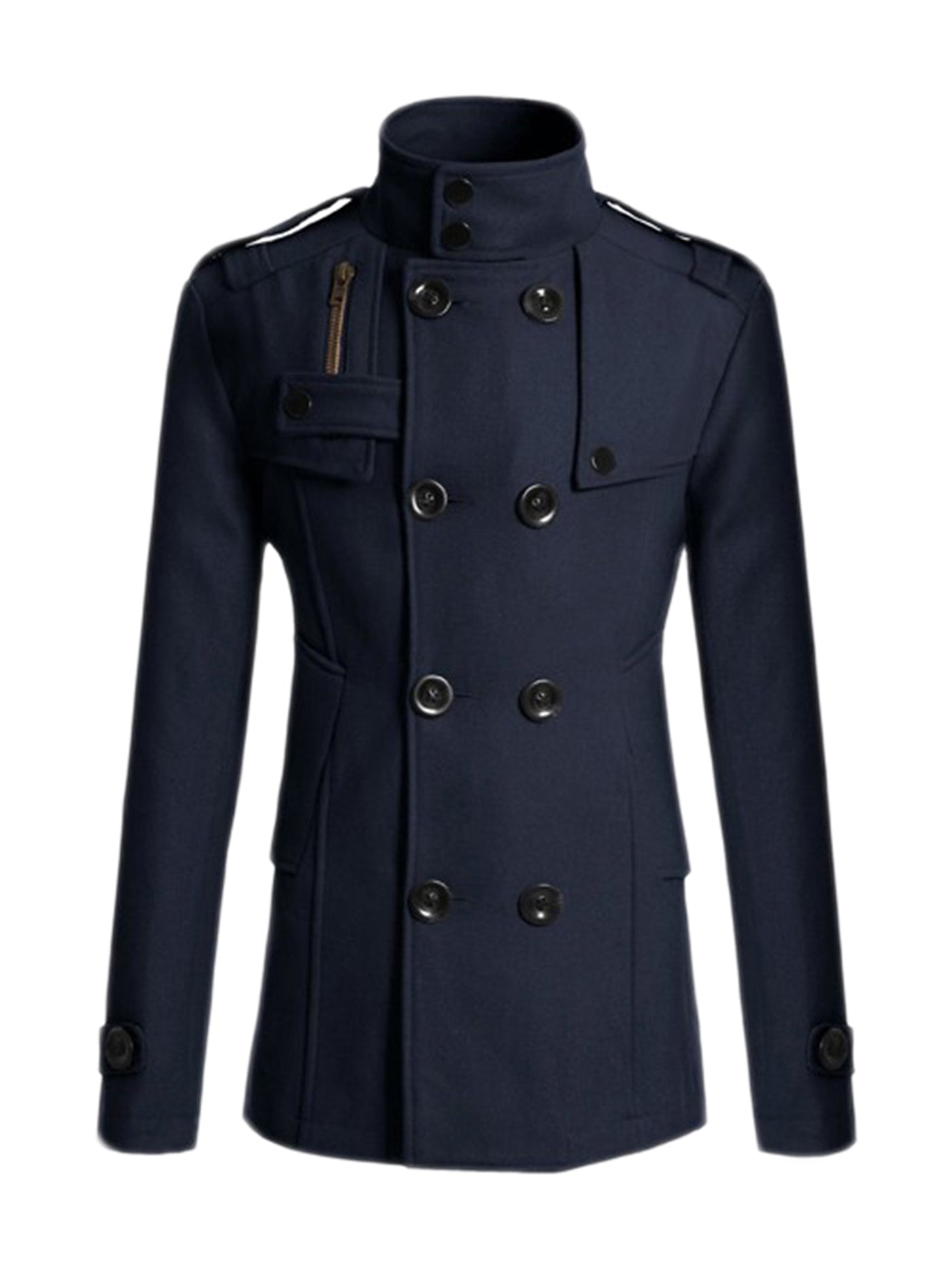 Bublédon Men's Winter Trench Coat Stand Collar Double Breasted Notch Lapel Pea Coats