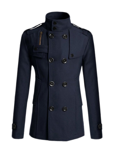 Men's Winter Trench Coat Stand Collar Double Breasted Notch Lapel Pea Coats
