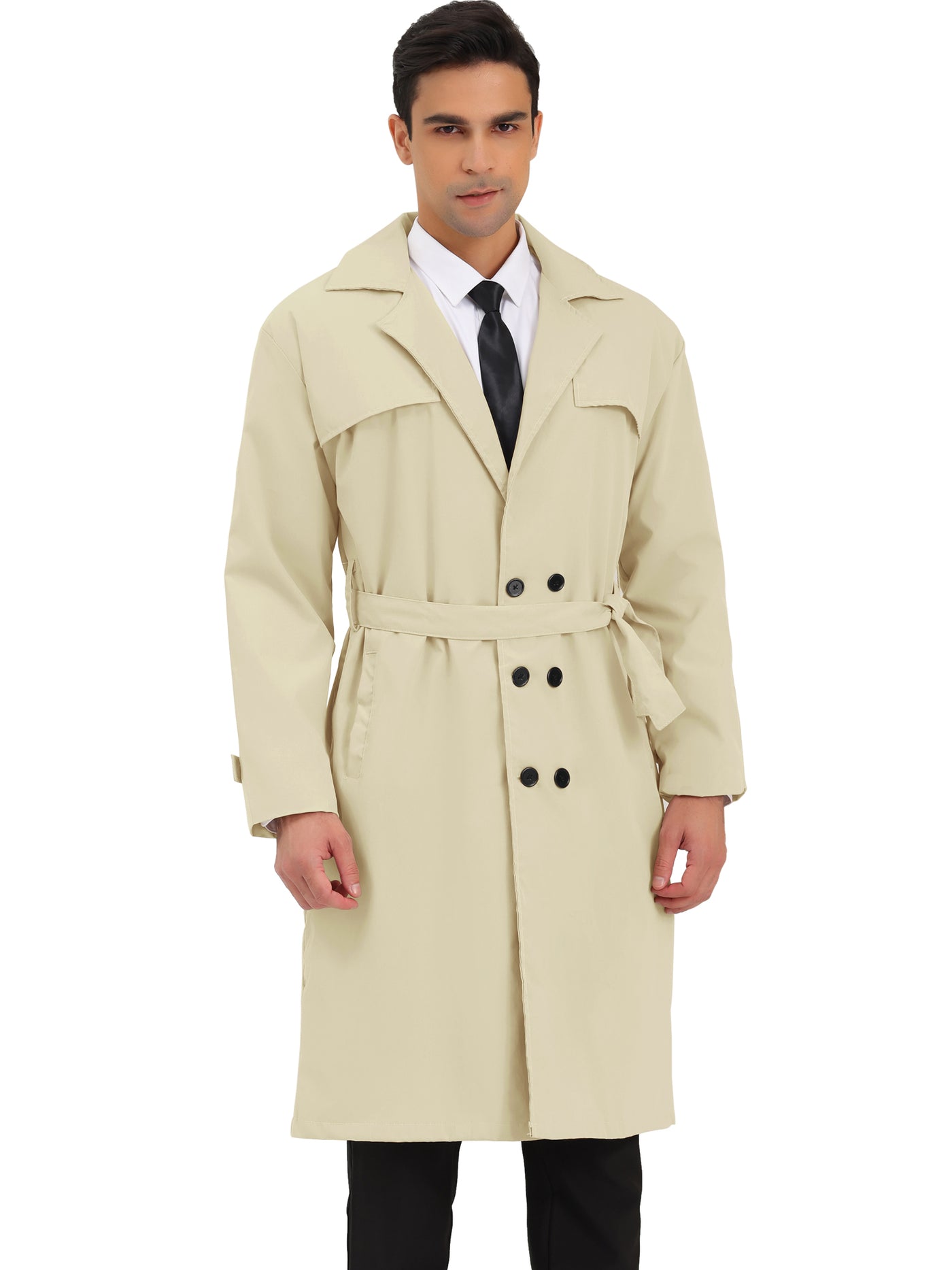 Bublédon Men's Trench Coat Double Breasted Lightweight Belted Long Windbreaker Jacket Overcoat