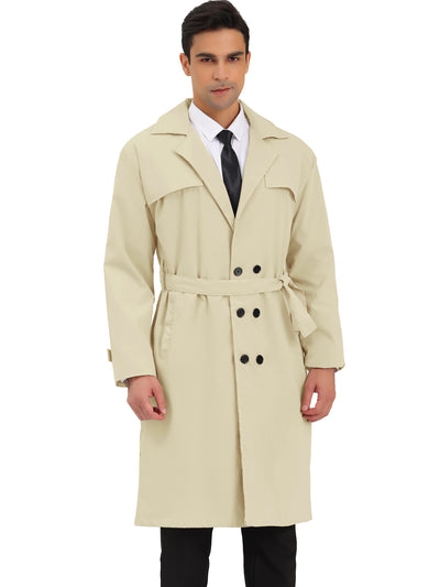 Men's Trench Coat Double Breasted Lightweight Belted Long Windbreaker Jacket Overcoat