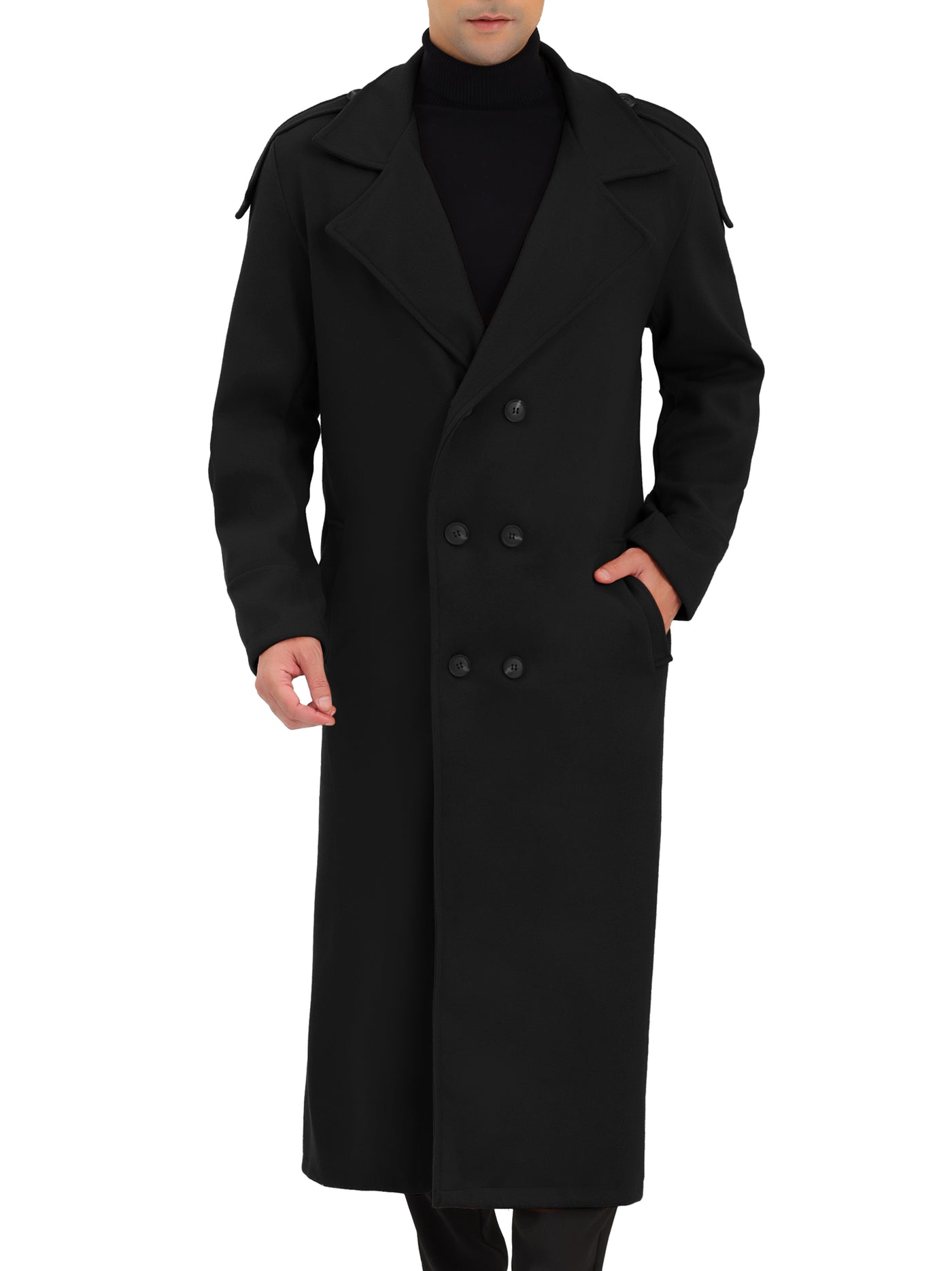 Bublédon Men's Winter Pea Coat Notch Lapel Double Breasted Solid Color Overcoat