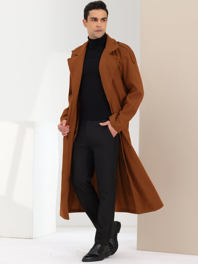 Men's Winter Pea Coat Notch Lapel Double Breasted Solid Color Overcoat