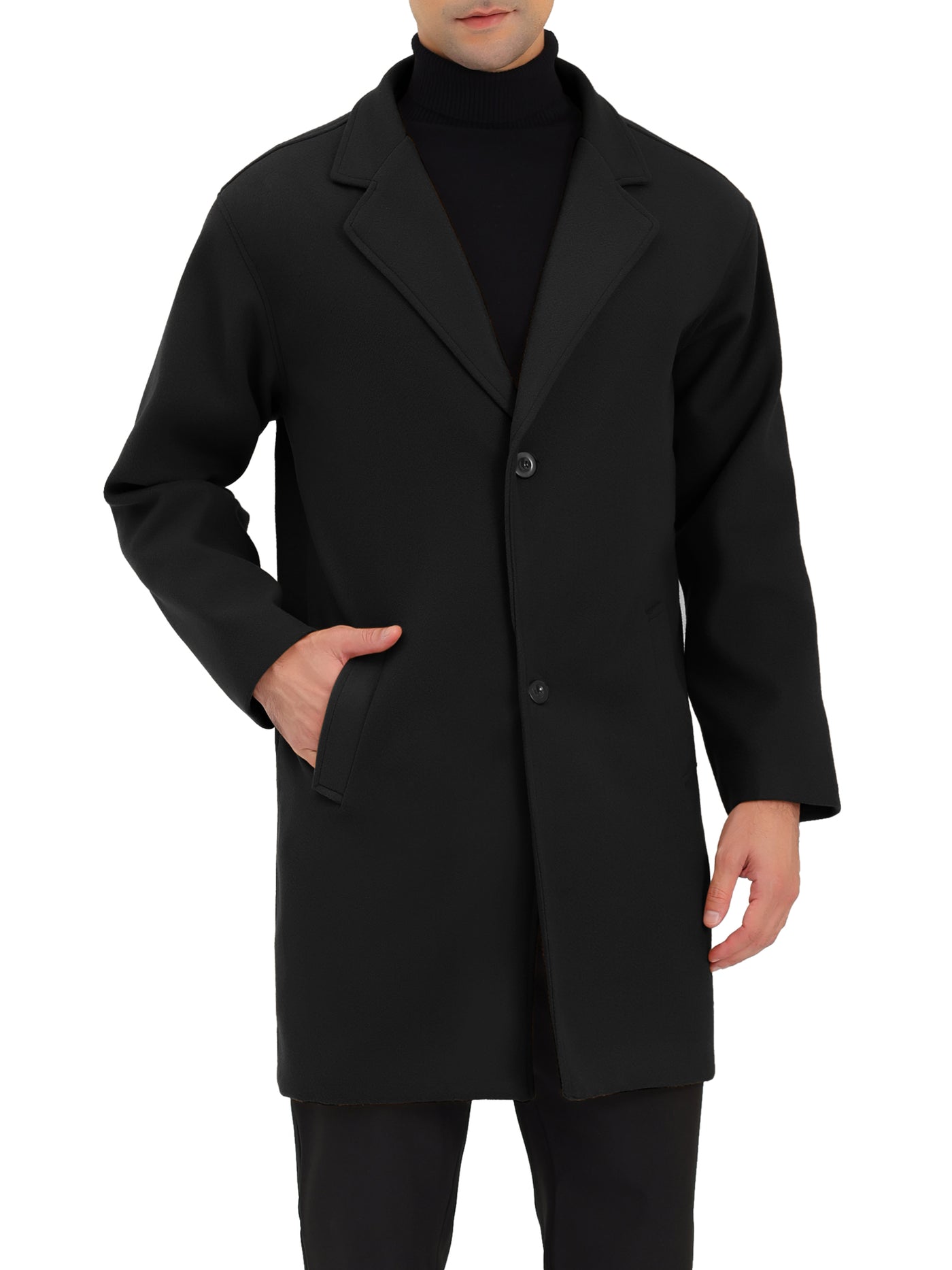 Bublédon Men's Trench Two Buttons Notched Lapel Mid-Length Casual Solid Pea Coat