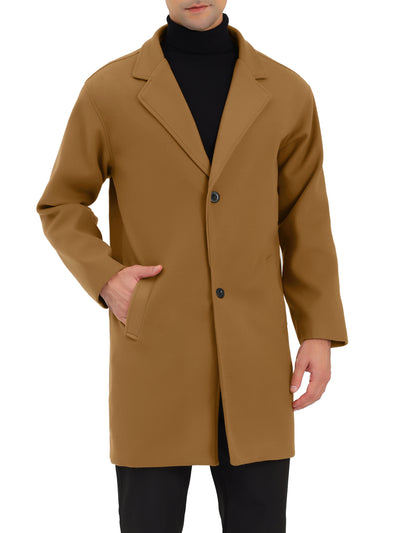 Men's Trench Two Buttons Notched Lapel Mid-Length Casual Solid Pea Coat