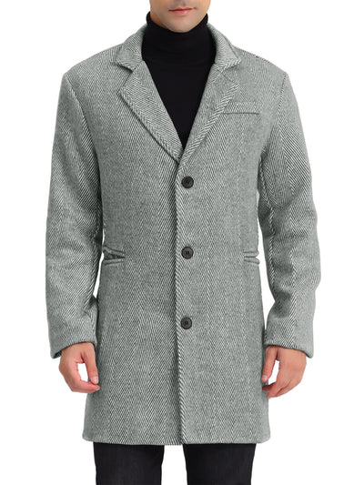 Men's Herringbone Overcoat Regular Fit Band Collar Single Breasted Trench Coat