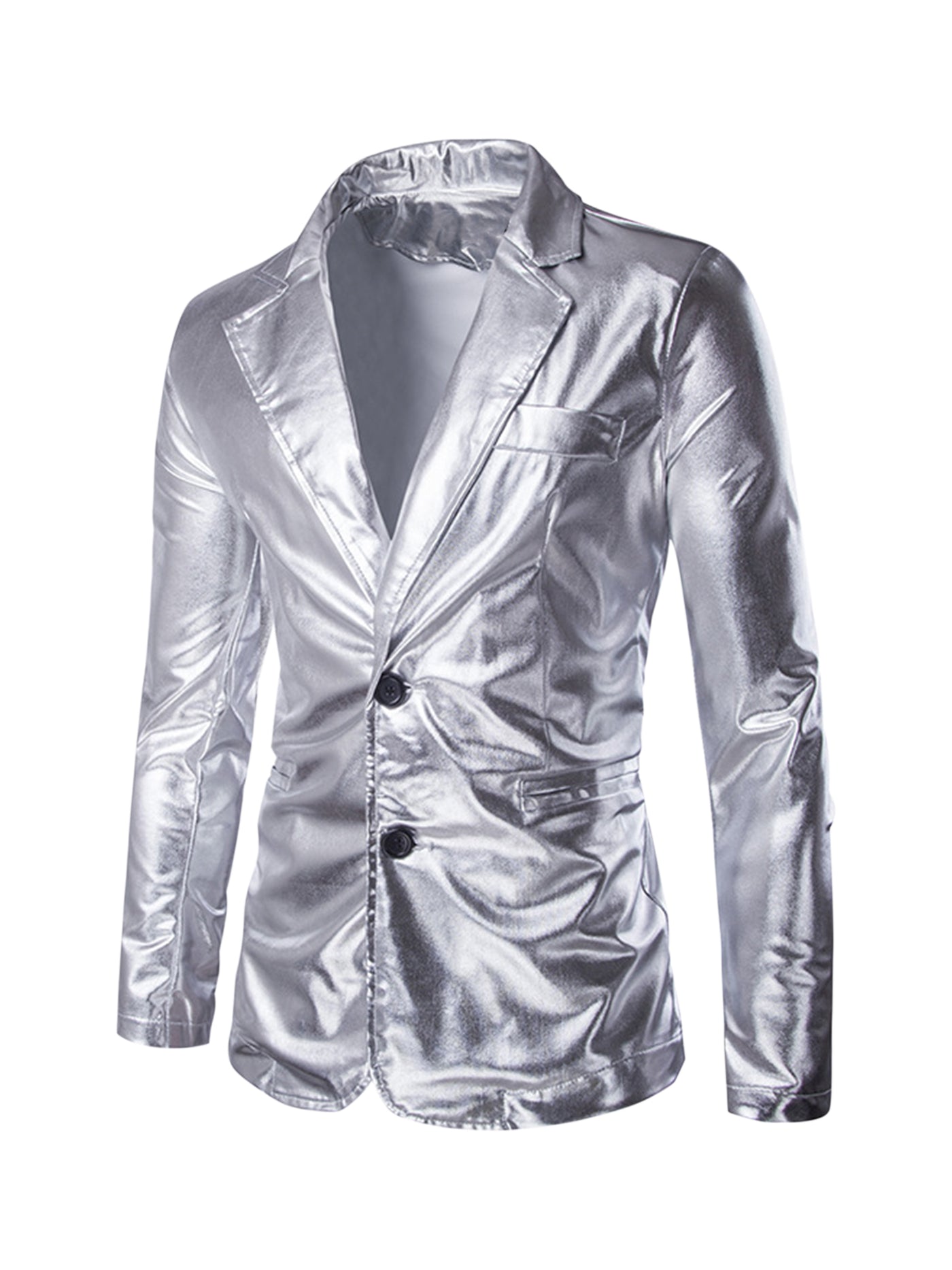 Bublédon Men's Metallic Blazer Notch Lapel Two Button Prom Shiny Sport Coat