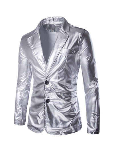 Men's Metallic Blazer Notch Lapel Two Button Prom Shiny Sport Coat
