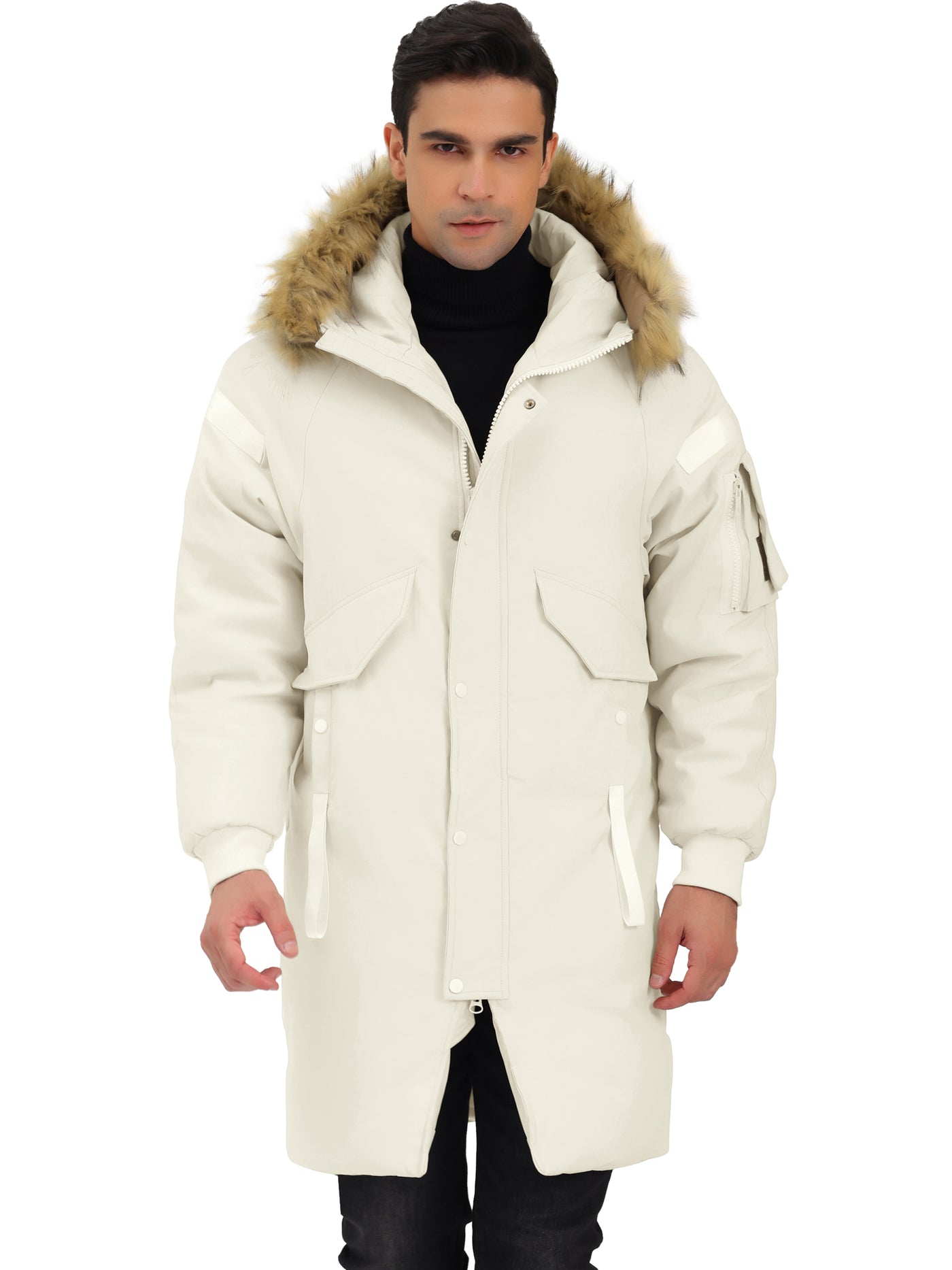 Bublédon Men's Puffer Coat Windbreaker Heavyweight Faux Fur Hooded Parka Jacket