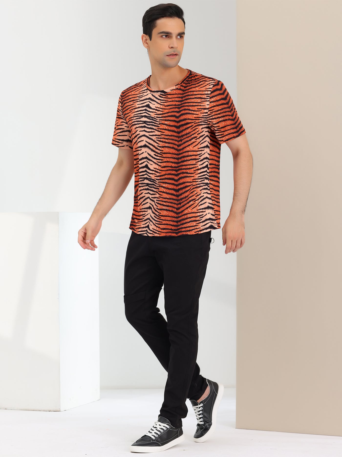Bublédon Short Sleeve Crew Neck Stretchy Leopard Print T-shirt