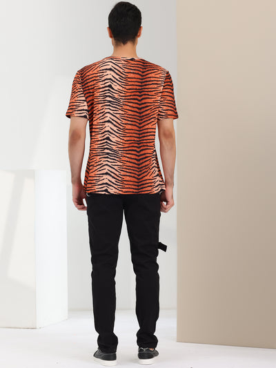 Short Sleeve Crew Neck Stretchy Leopard Print T-shirt