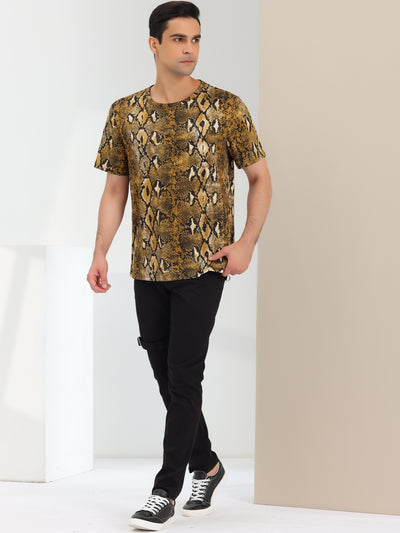 Short Sleeve Crew Neck Stretchy Leopard Print T-shirt
