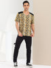 Leopard Print V Neck PU Panel Short Sleeve T-shirts