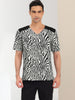 Leopard Print V Neck PU Panel Short Sleeve T-shirts