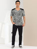 Leopard Print V Neck PU Panel Short Sleeve T-shirts