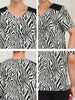 Leopard Print V Neck PU Panel Short Sleeve T-shirts