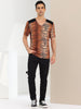 Leopard Print V Neck PU Panel Short Sleeve T-shirts