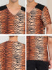 Leopard Print V Neck PU Panel Short Sleeve T-shirts