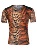 Leopard Print V Neck PU Panel Short Sleeve T-shirts