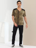 Leopard Print V Neck PU Panel Short Sleeve T-shirts