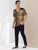 Leopard Print V Neck PU Panel Short Sleeve T-shirts