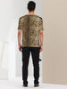 Leopard Print V Neck PU Panel Short Sleeve T-shirts