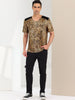 Leopard Print V Neck PU Panel Short Sleeve T-shirts