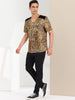 Leopard Print V Neck PU Panel Short Sleeve T-shirts
