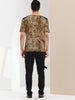 Leopard Print V Neck PU Panel Short Sleeve T-shirts