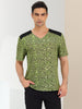 Leopard Print V Neck PU Panel Short Sleeve T-shirts