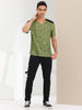 Leopard Print V Neck PU Panel Short Sleeve T-shirts