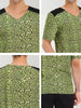 Leopard Print V Neck PU Panel Short Sleeve T-shirts