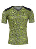 Leopard Print V Neck PU Panel Short Sleeve T-shirts