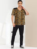 Leopard Print V Neck PU Panel Short Sleeve T-shirts