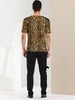 Leopard Print V Neck PU Panel Short Sleeve T-shirts