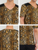 Leopard Print V Neck PU Panel Short Sleeve T-shirts