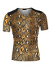 Leopard Print V Neck PU Panel Short Sleeve T-shirts