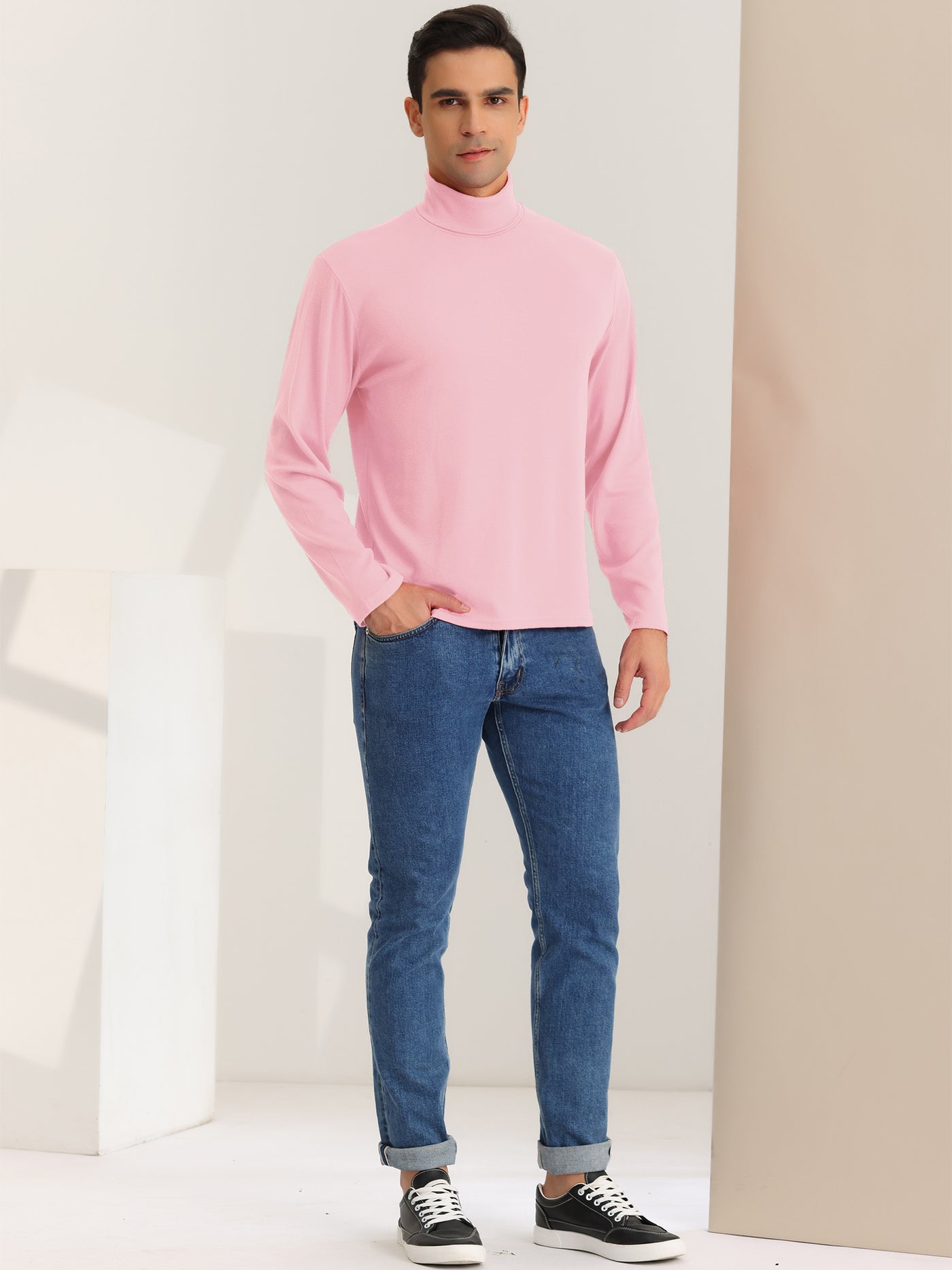 Bublédon Men's Turtleneck Shirt Slim Fit Long Sleeves Solid Color Pullover T-Shirt Top
