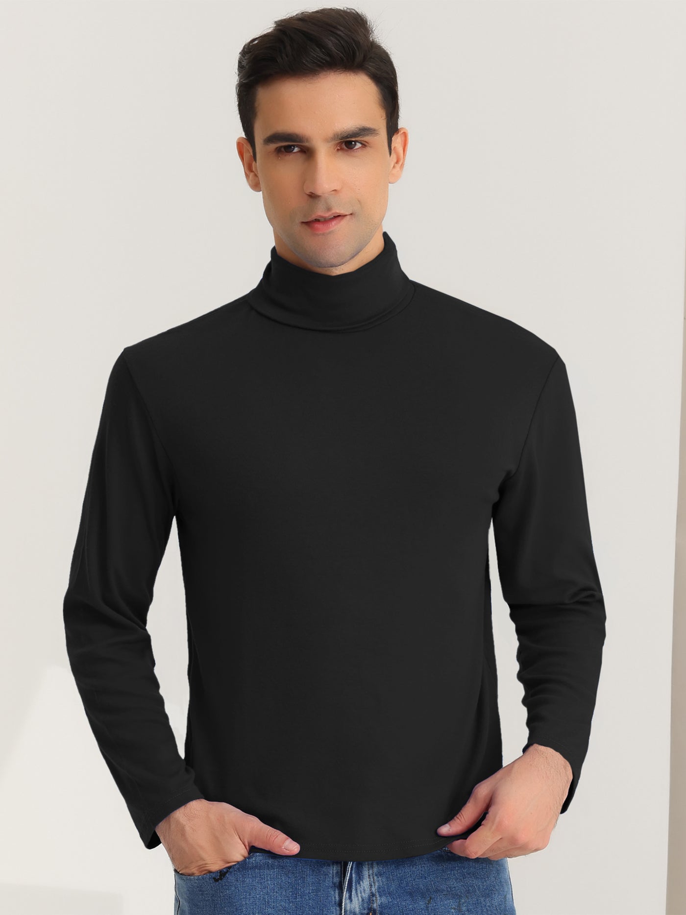 Bublédon Men's Turtleneck Shirt Slim Fit Long Sleeves Solid Color Pullover T-Shirt Top