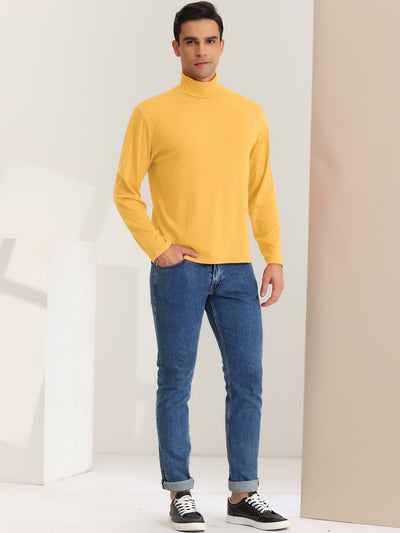 Men's Turtleneck Shirt Slim Fit Long Sleeves Solid Color Pullover T-Shirt Top