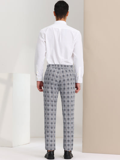 Men's Plaid Business Pants Classic Fit Flat Front Formal Office Trousers