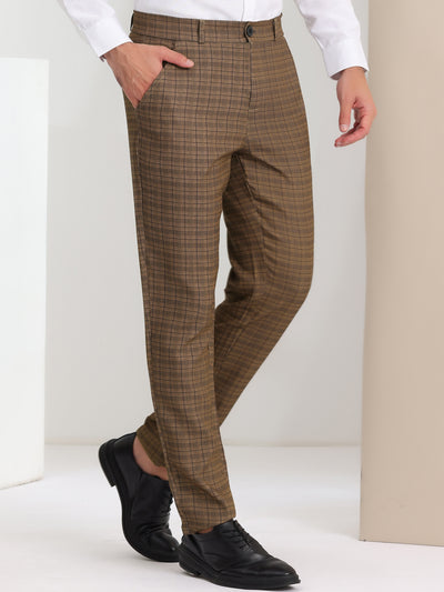 Men's Classic Plaid Dress Pants Flat Front Checked Office Prom Trousers